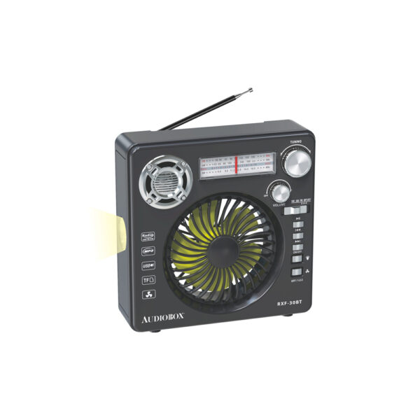 Parlante Audiobox/ventilador Portatil Recargable Rfx-30 Fm Radio Bluetooth Carga Solar
