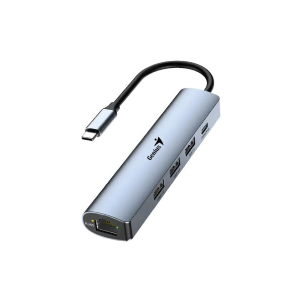 Hub Genius Uh545 USB C a 5 Puertos 3 USB a 1 USB C 1 Rj45 Ge Win 10 11 Mac